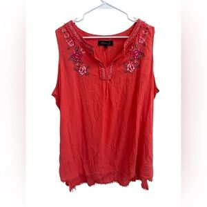 Whispers NY Red Embroidered Tank Top, Size 2X